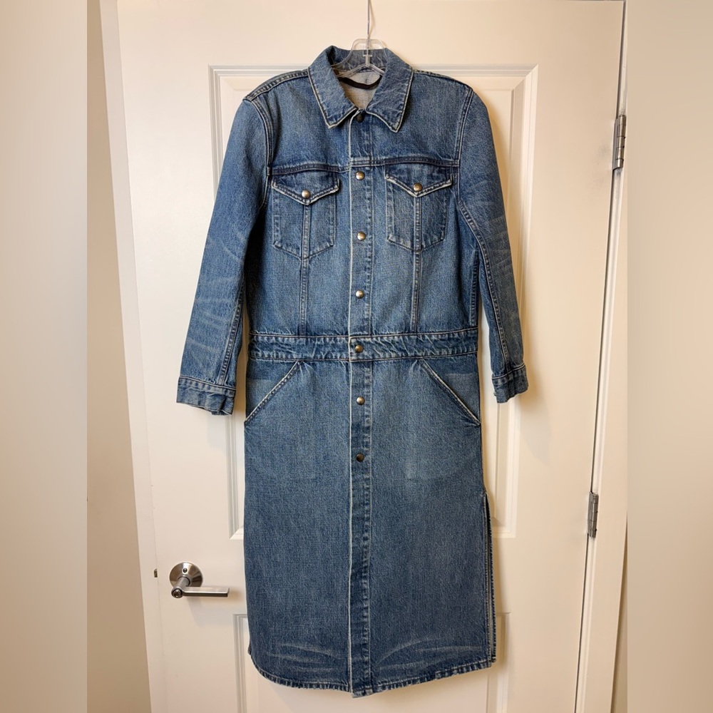 Helmut Lang VINTAGE Denim Trench Coat Dress Jacket Made in USA Size M | RARE - Picture 2 of 14